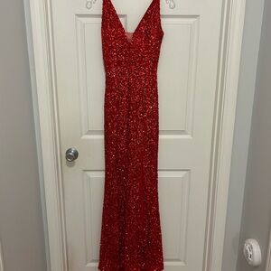 Elegant Red Sequin Evening Dress